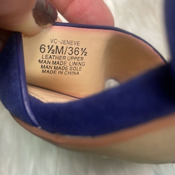 Vince Camuto | NEW 6.5 blue suede ankle wrap strappy chunky 3” heels,vc-… - Picture 9 of 10